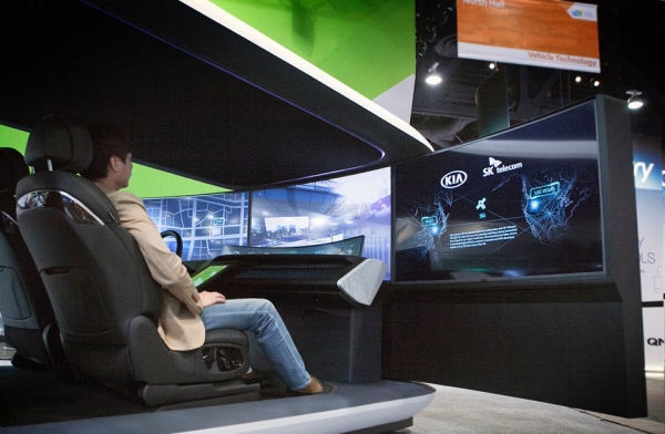 기아자동차가 미국 라스베거스에서 열리는 CES 2018에서 5G 자율주행 기술을 선보였다. [사진=기아자동차]