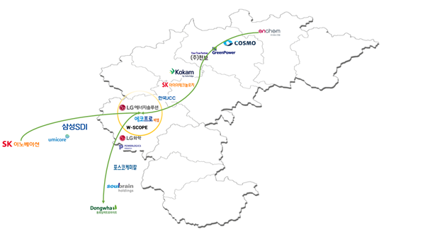 충청권 이차전지 주요기업 분포 현황 [자료=충북도]<br>