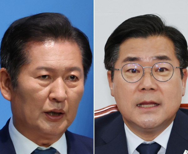 차기 당대표 출마를 공식 선언한 정청래 더불어민주당 의원과 당대표 출마를 고심 중인 박찬대 의원. /사진=연합뉴스